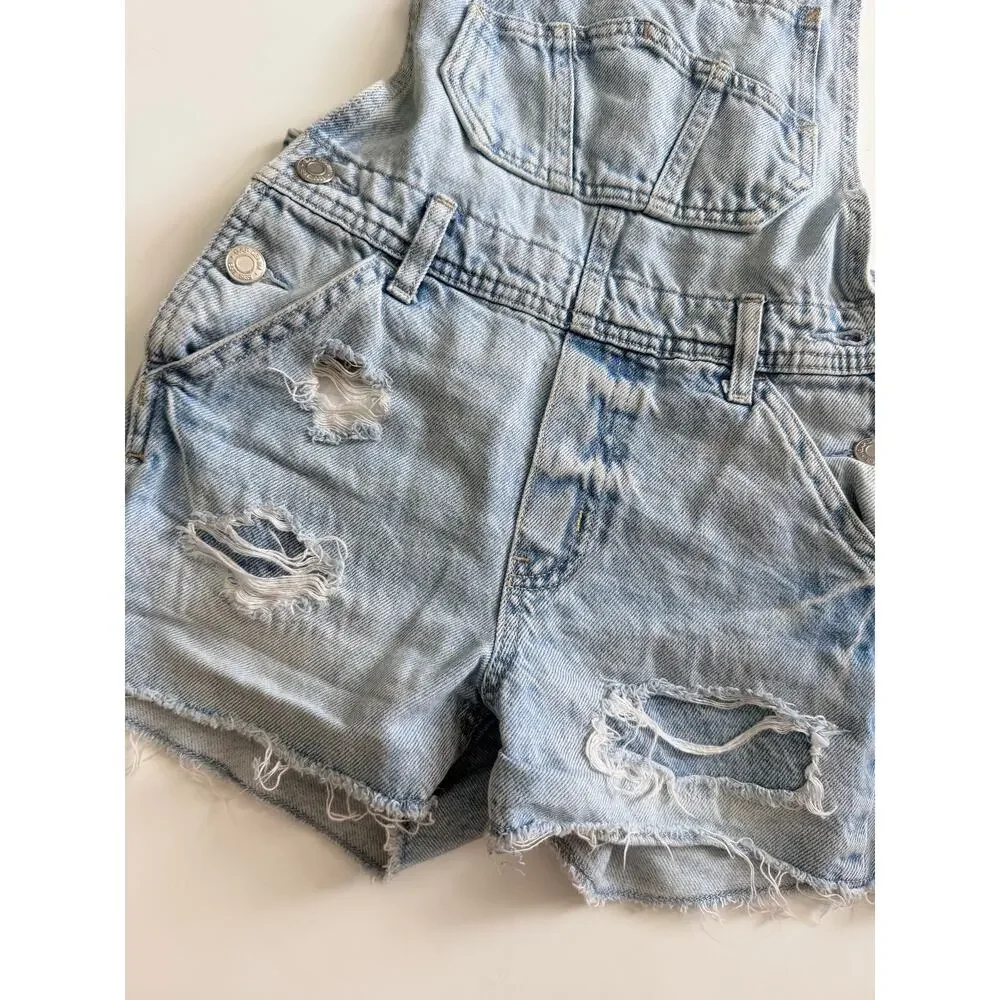 GAP Kids Distressed Denim Short Overalls - Girls' M (8-9Y)